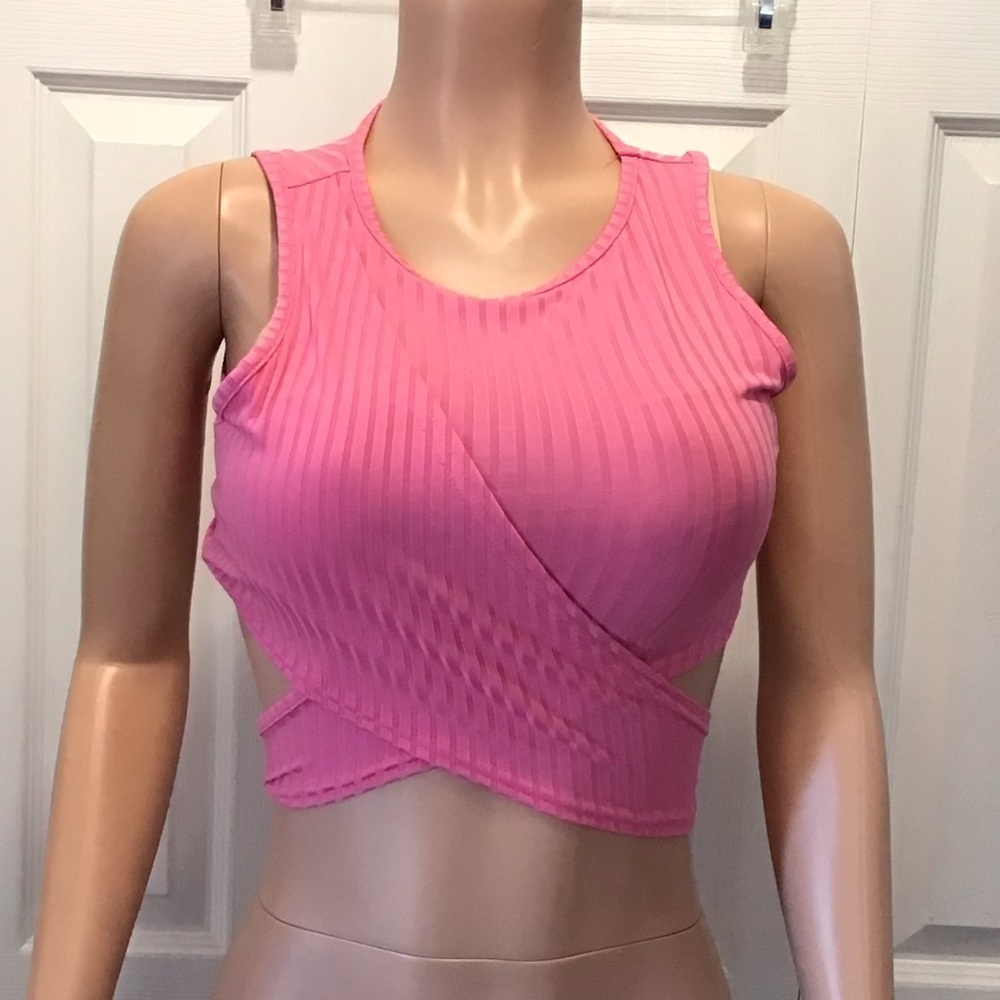 NWOT SHEIN EZwear Womens Pink Ribbed Tie Back Crop Tank Top Size Medium